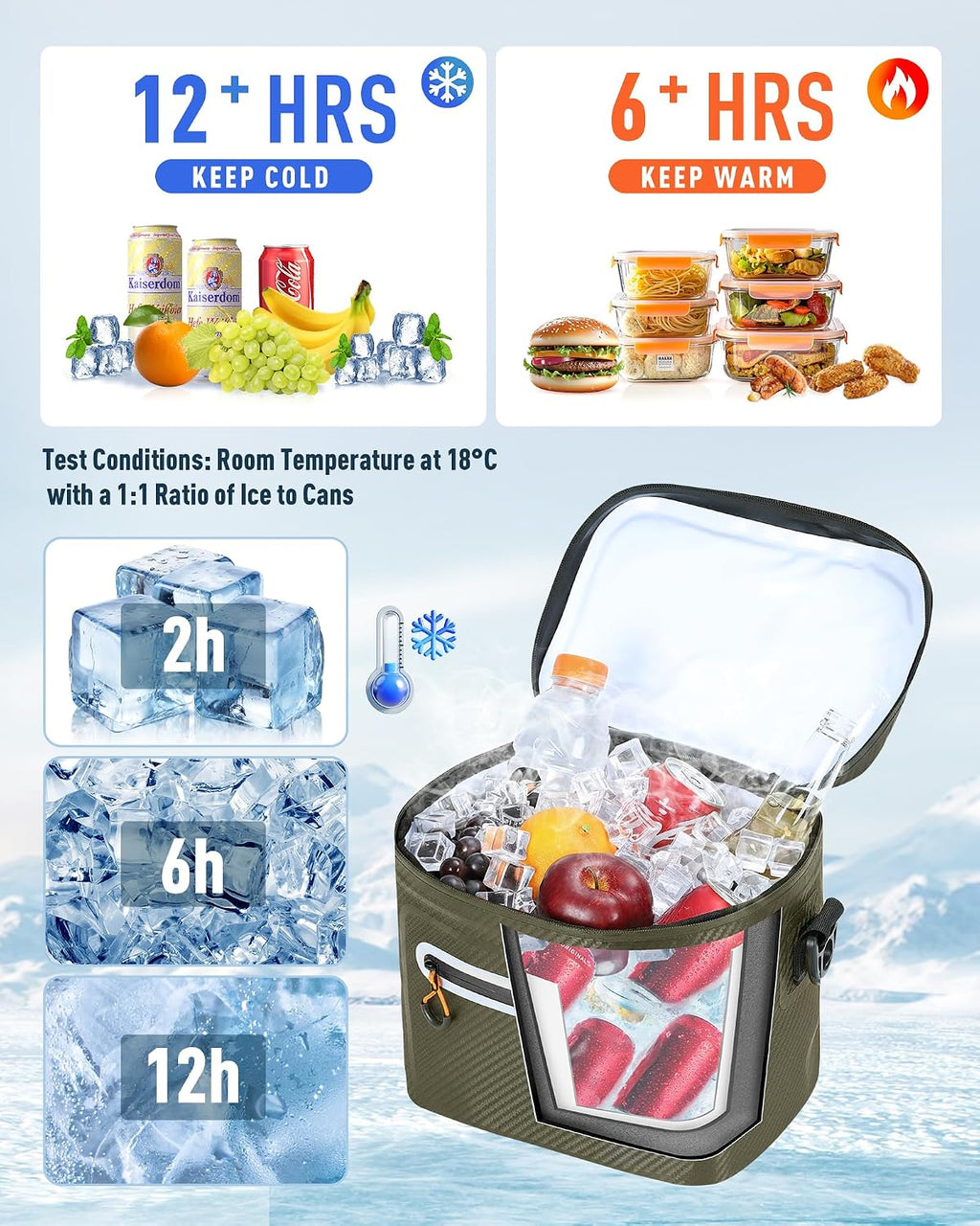 Soft-Sided Cooler Bag, 8/16 Can Insulated Lunch Box, Waterproof, Leak-Proof, Portable Lunch Bag for Work, Beach, Drink, Travel, Camping, Picnic, Gift