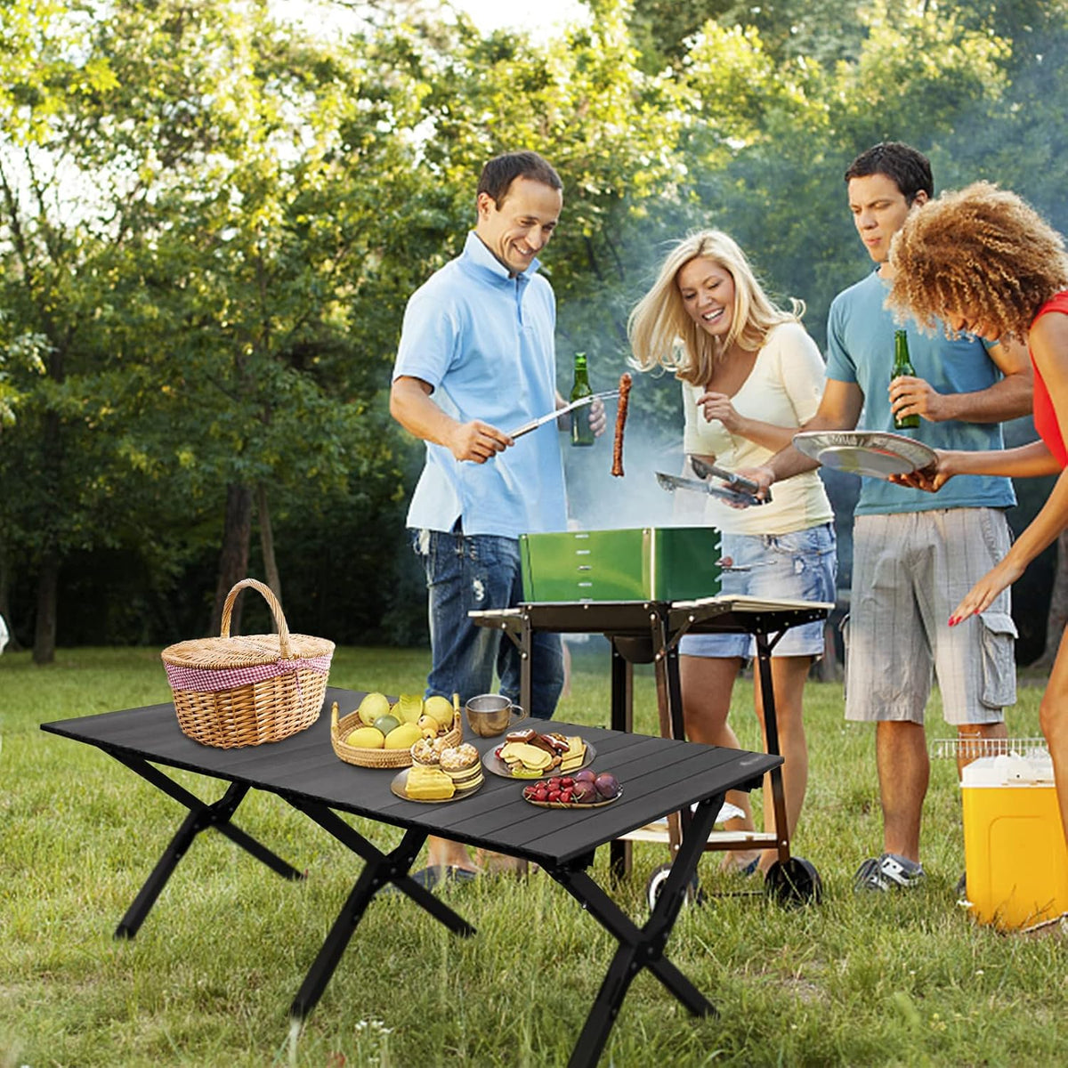 rollingsurfer Folding Camping Table, Lightweight Roll-Up Table Aluminum Low Portable Picnic Table with Easy Carrying Bag for Outdoor, Beach, Picnic, Backyards, BBQ and Party