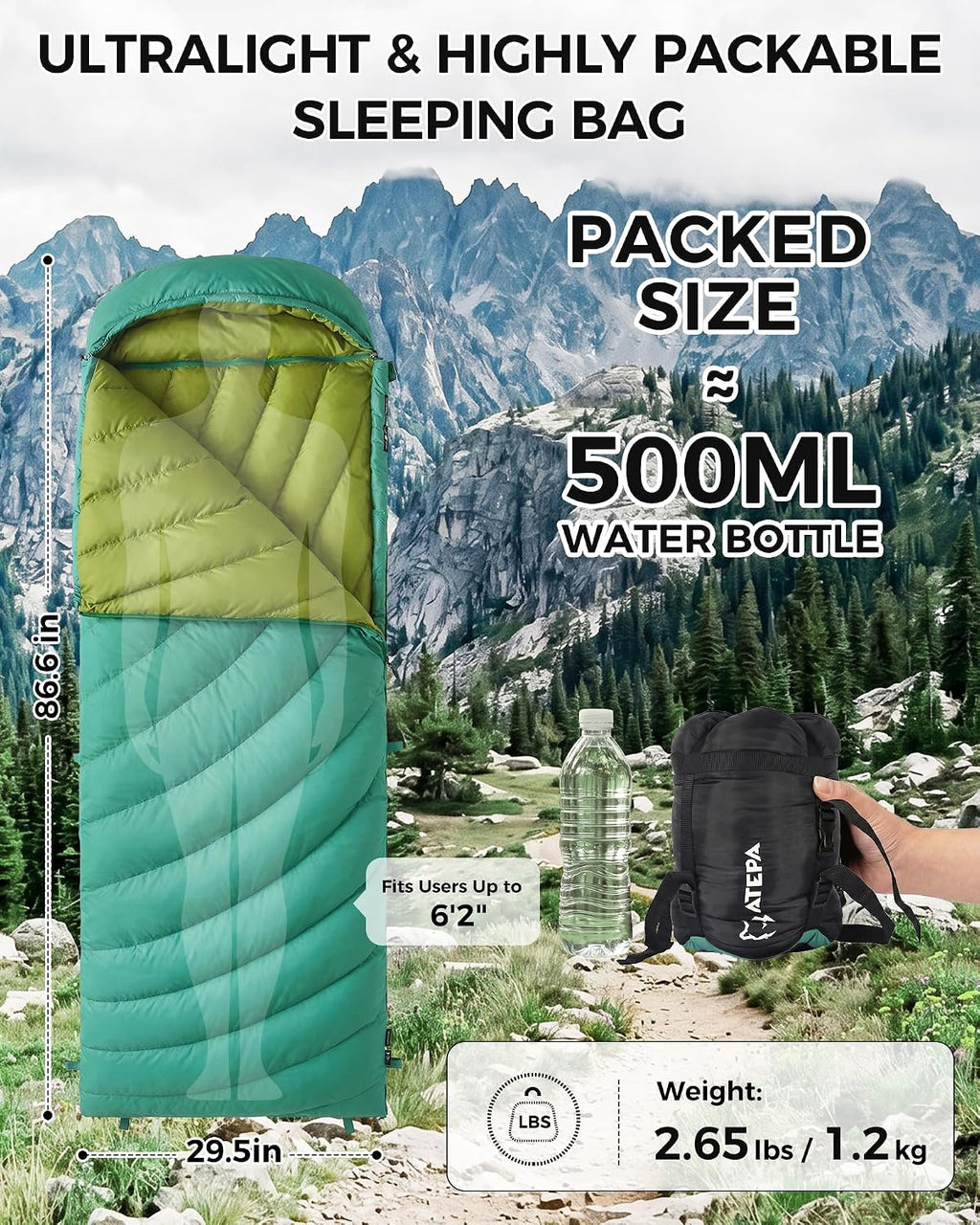 ATEPA 3-in-1 Hybrid Down Sleeping Bag, with Pad Attachment