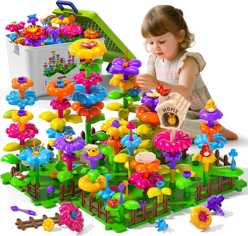 112 Pcs Flower Garden Toy, Toddler Girl Toys 3-4 Years Old Girls Gardening Building Gifts Set Best Educational Learning Fine DIY Crafts Stem Construction Stacking Kit for 3 4 5 6 7 Year Kids Birthday