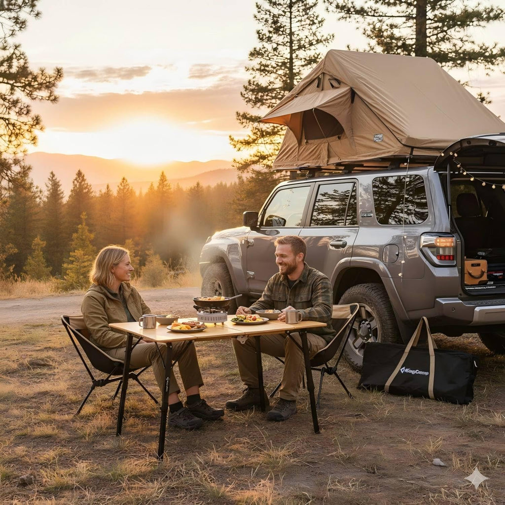 KingCamp Bamboo Folding Camping Table with Adjustable Height