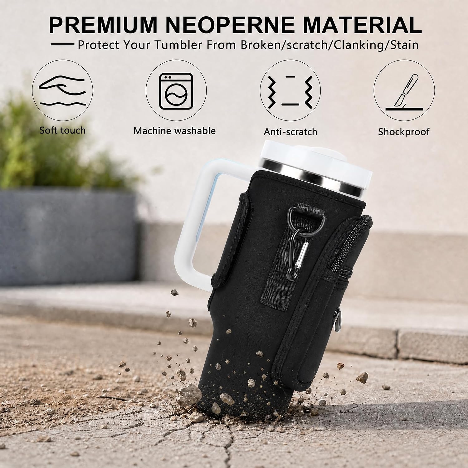 Initial Water Bottle Holder with Strap for Stanley Cup Accessories 40 oz/Simple Modern Tumbler, Birthdays for Women Girls, Water Bottle Carrier Bag with Phone Pocket,Hiking Walking Gym Camping
