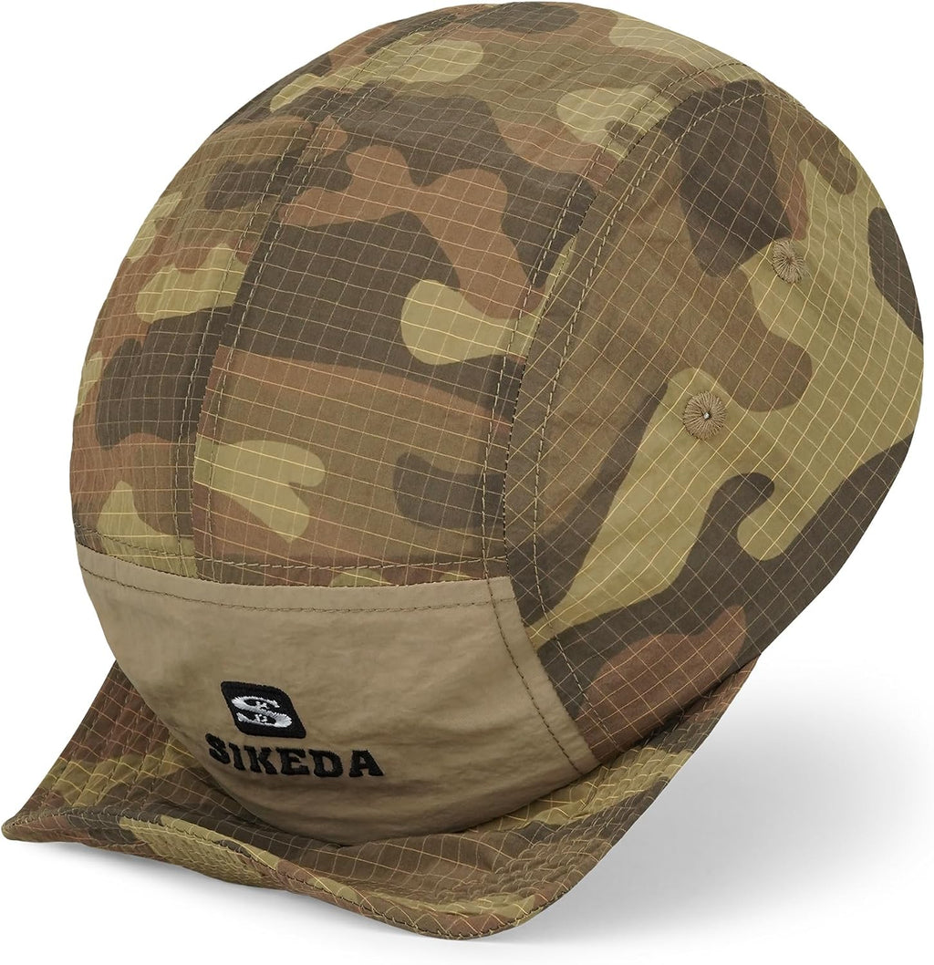 CLAPE Short Brim Baseball Cap for Men, Camouflage Quick-Dry 5 Panel Camper Hat Shapeable Low Profile Short Bill Cap