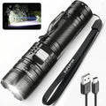 SuperFire Tactical Flashlight Rechargeable, USB-C 2300 Lumens LED Flashlight with Zoom, 5 Modes, IP46 Waterproof for Camping, Emergency & Power Outages
