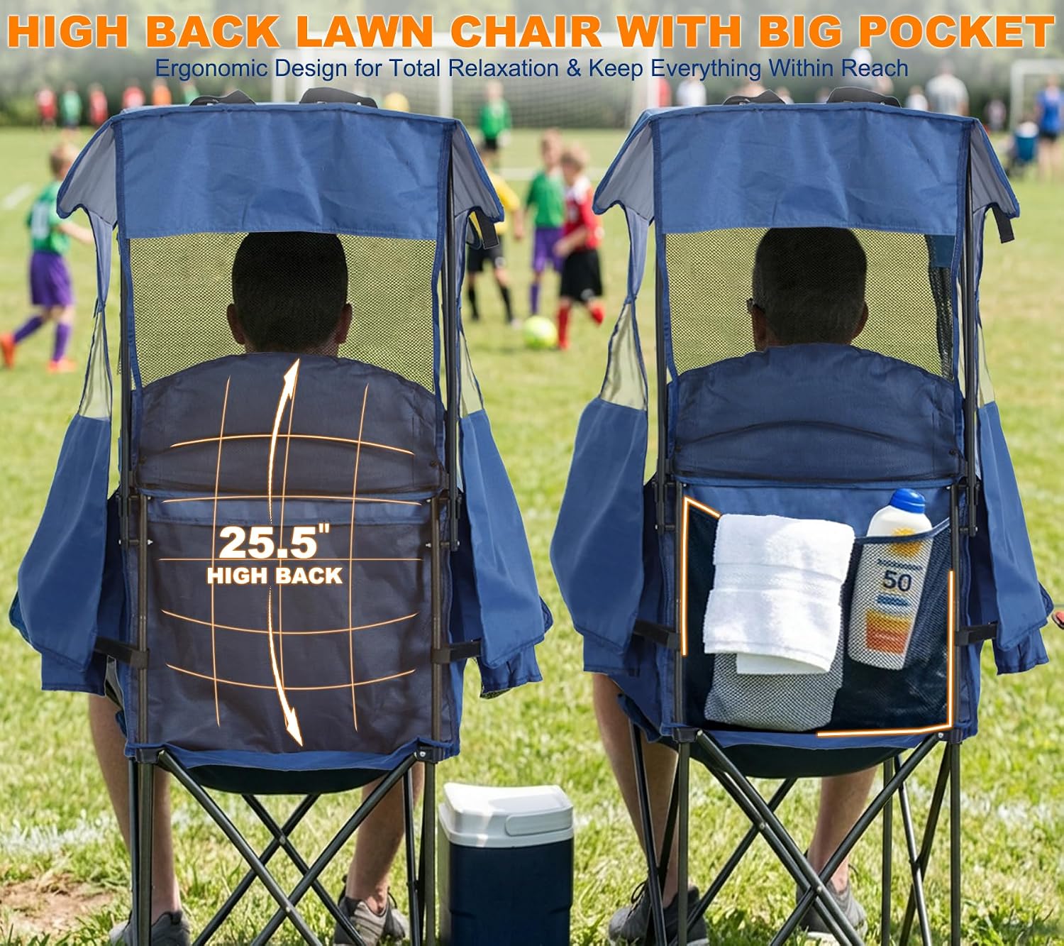 Bolosy Oversized Camping Chair with Canopy Beach Chair with Shade