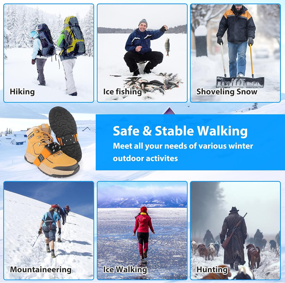 SYOURSELF Ice Cleats Crampons for Shoes and Boots, Rotatable Mid-Sole Traction Cleats Shoe Spikes for Snow and Ice, Non Slip Tungsten Spikes Ice Shoes Grippers for Men Women Winter Indoor/Outdoor