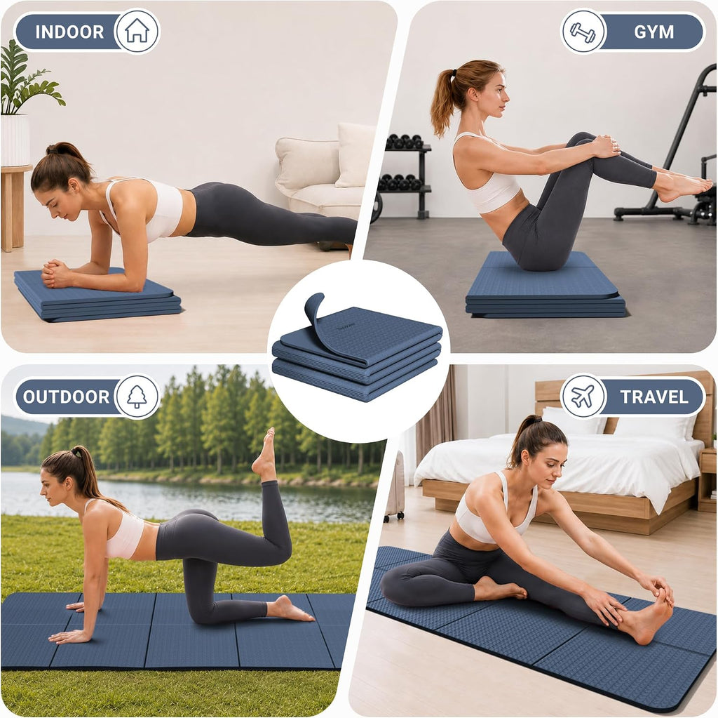 Readaeer Foldable Yoga Mat for Travel Folding Yoga Mat 6mm Thick with Carrying Bag, Non-Slip TPE Exercise Pilates Mat for 72" L x 24" W x 0.24 Inch