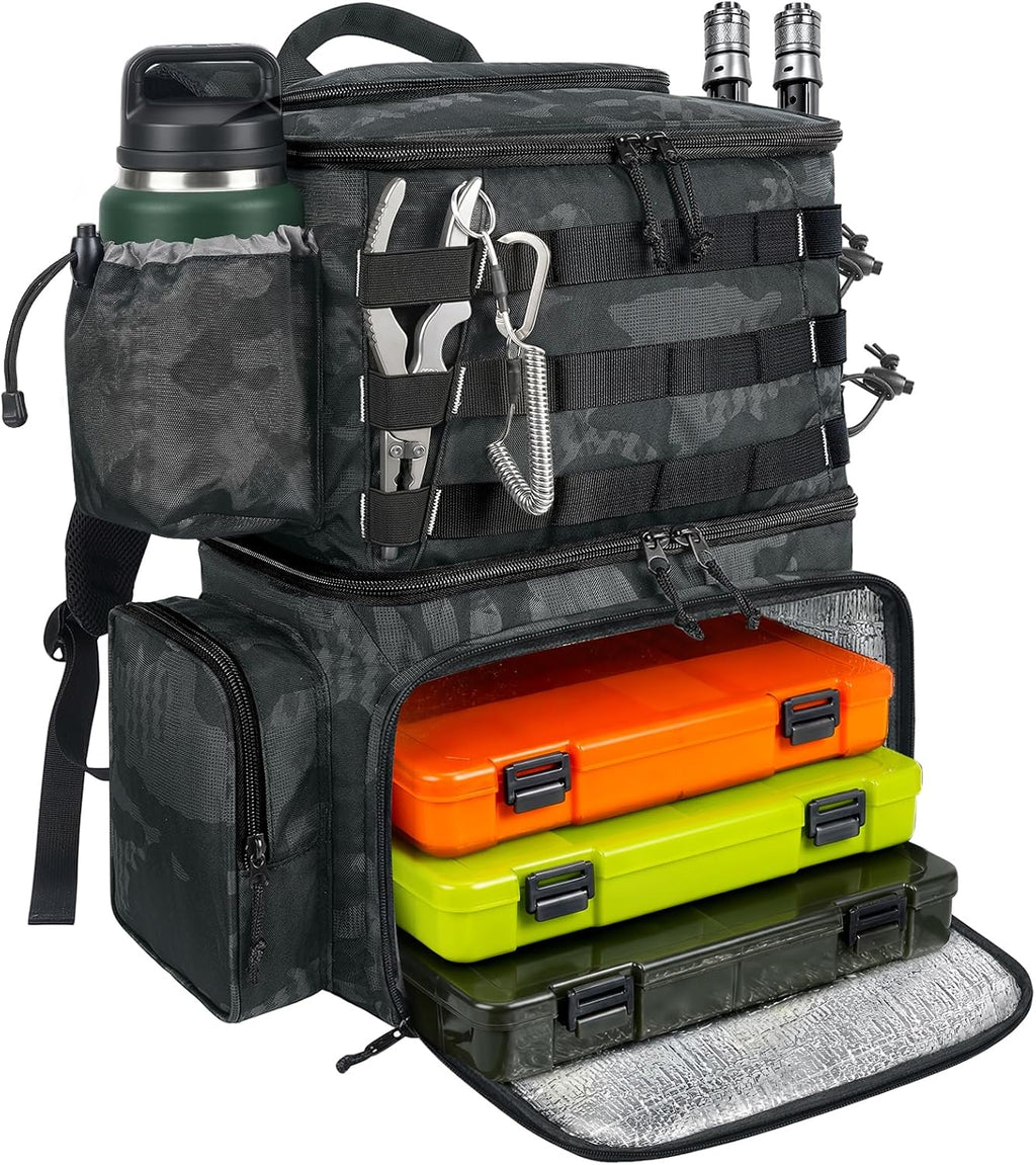 MATEIN Fishing Backpack, Tackle Storage Bag with Rod Holders & Cooler