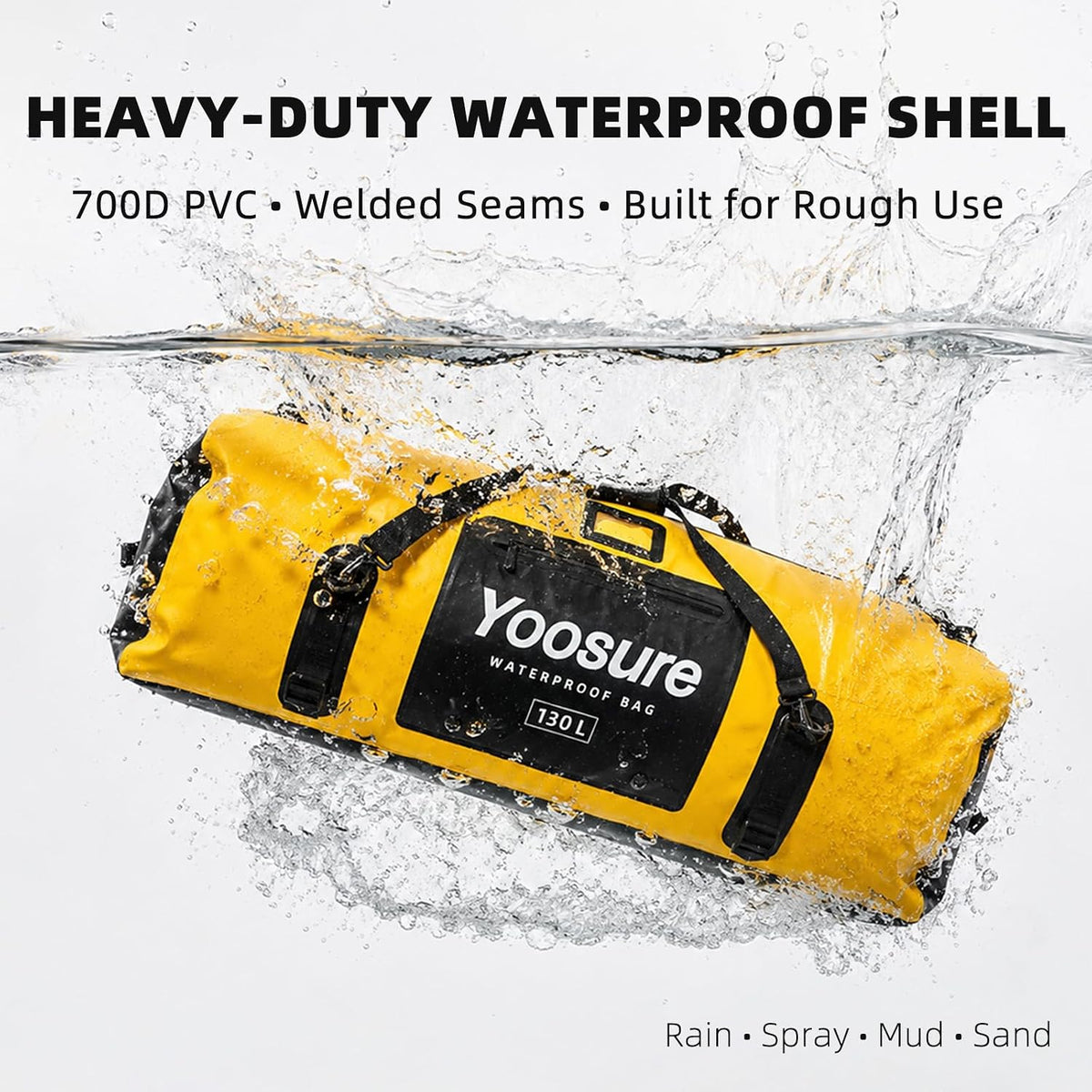 130L Waterproof Duffel Bag, Heavy Duty Dry Bag with IPX7 Airtight Zipper, 700D PVC Extra Large Cargo Duffel with Straps for Camping, Boating, Kayaking, Roof Rack & Truck Bed