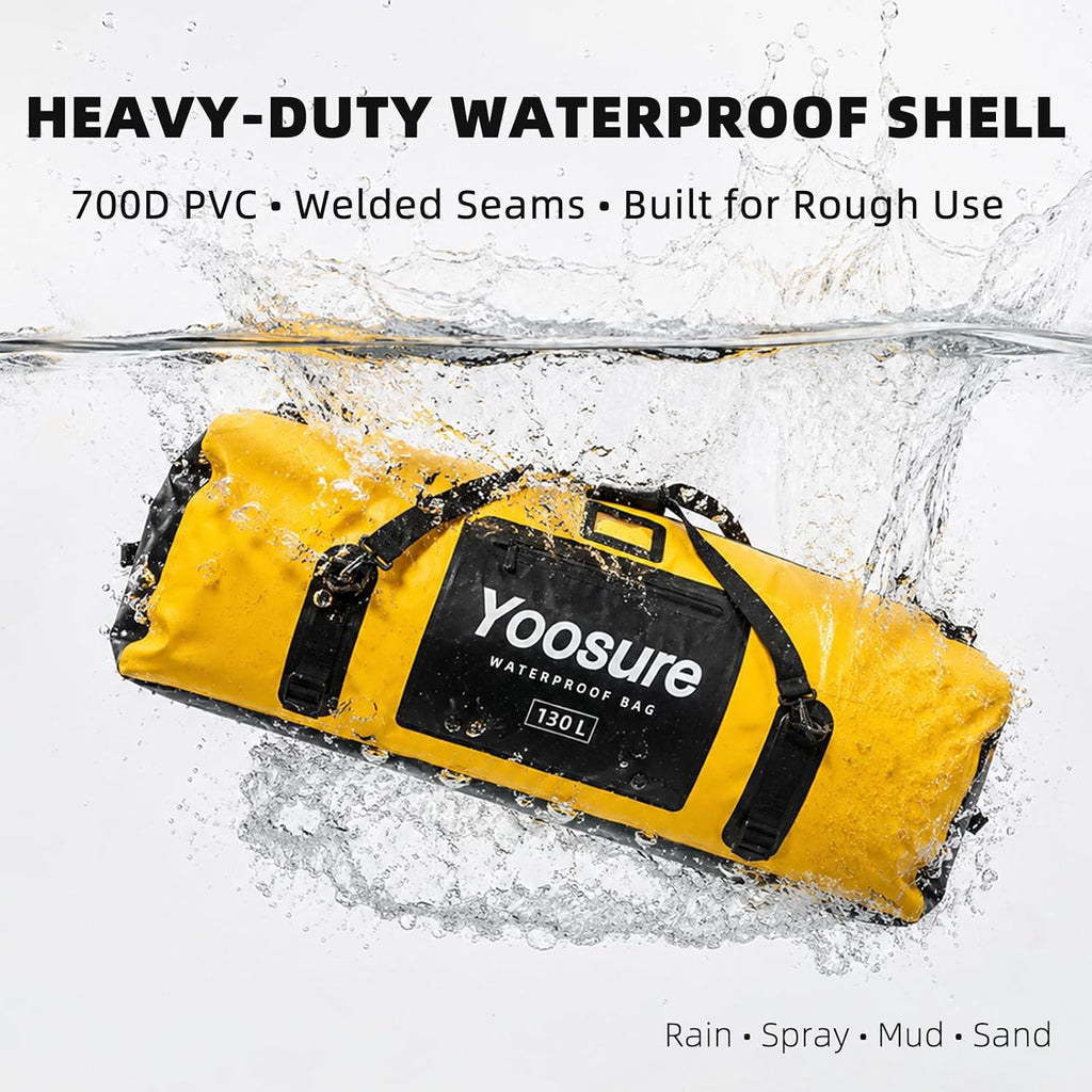 130L Waterproof Duffel Bag, Heavy Duty Dry Bag with IPX7 Airtight Zipper, 700D PVC Extra Large Cargo Duffel with Straps for Camping, Boating, Kayaking, Roof Rack & Truck Bed