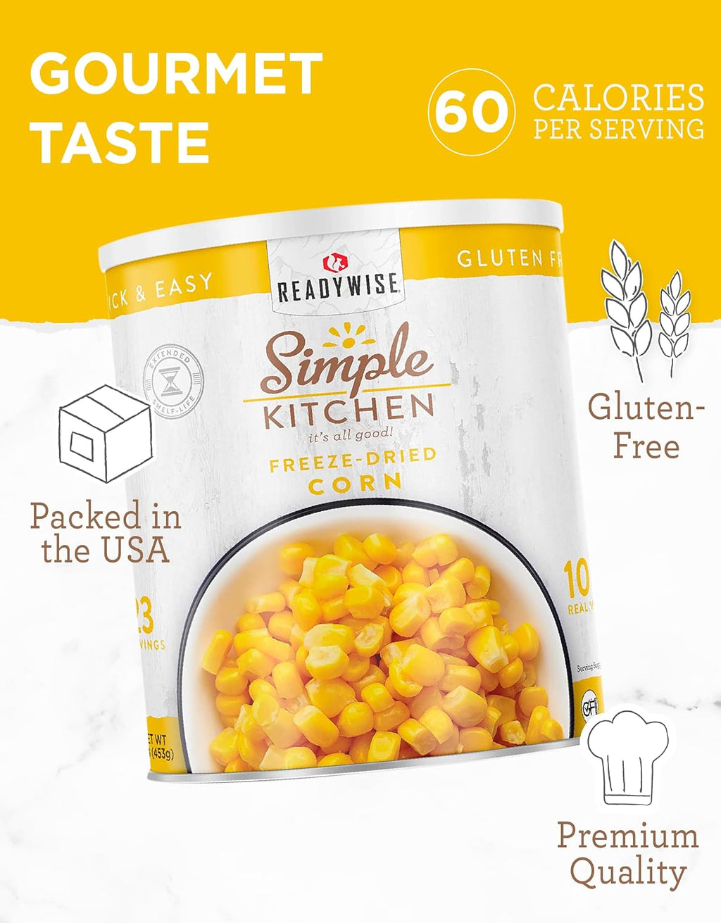SIMPLE KITCHEN Freeze Dried Sweet Corn #10 Can, 23 Servings, Camping Food