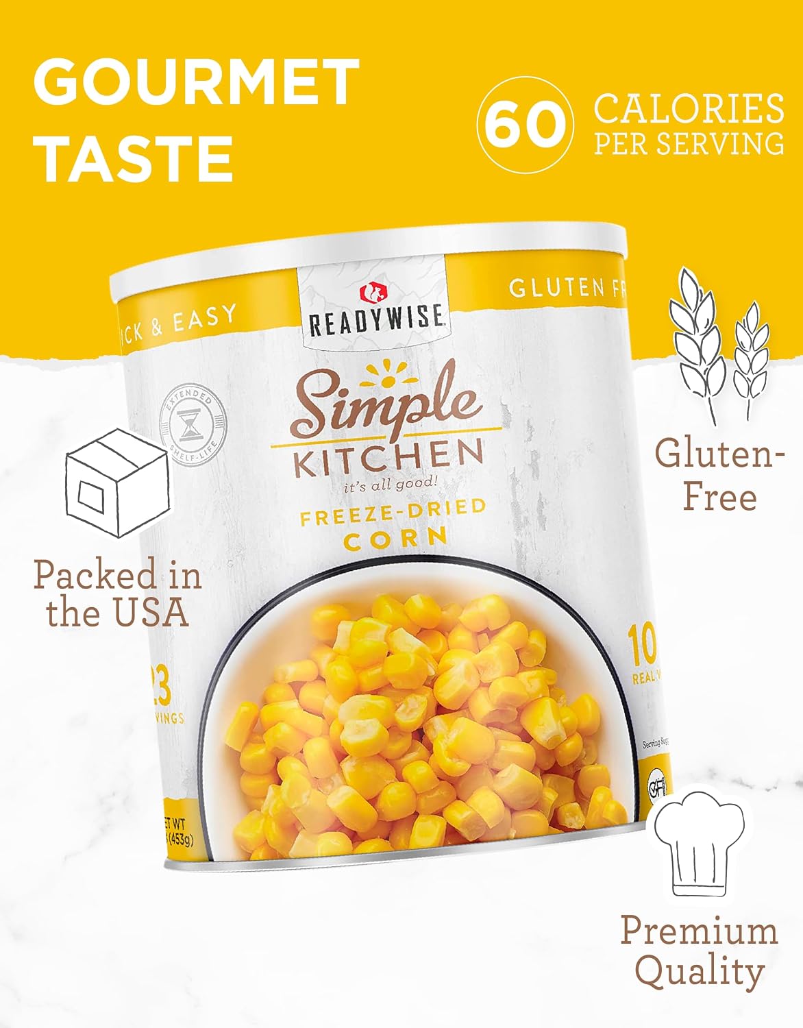 SIMPLE KITCHEN Freeze Dried Sweet Corn #10 Can, 23 Servings, Camping Food