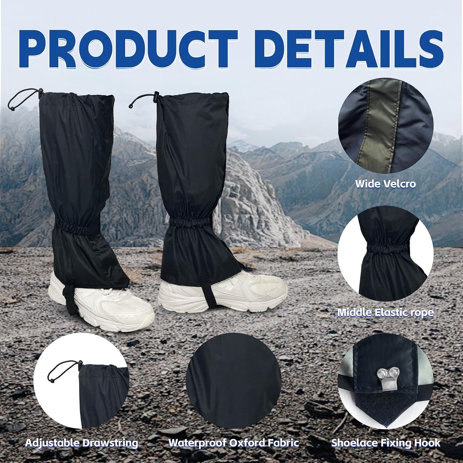 Gators for Hiking Boots,Adjustable Leg Gaiters for Women and Men Boots, Waterproof and Breathable Trail Gaiters for Hiking, Snow and Garden Weeding