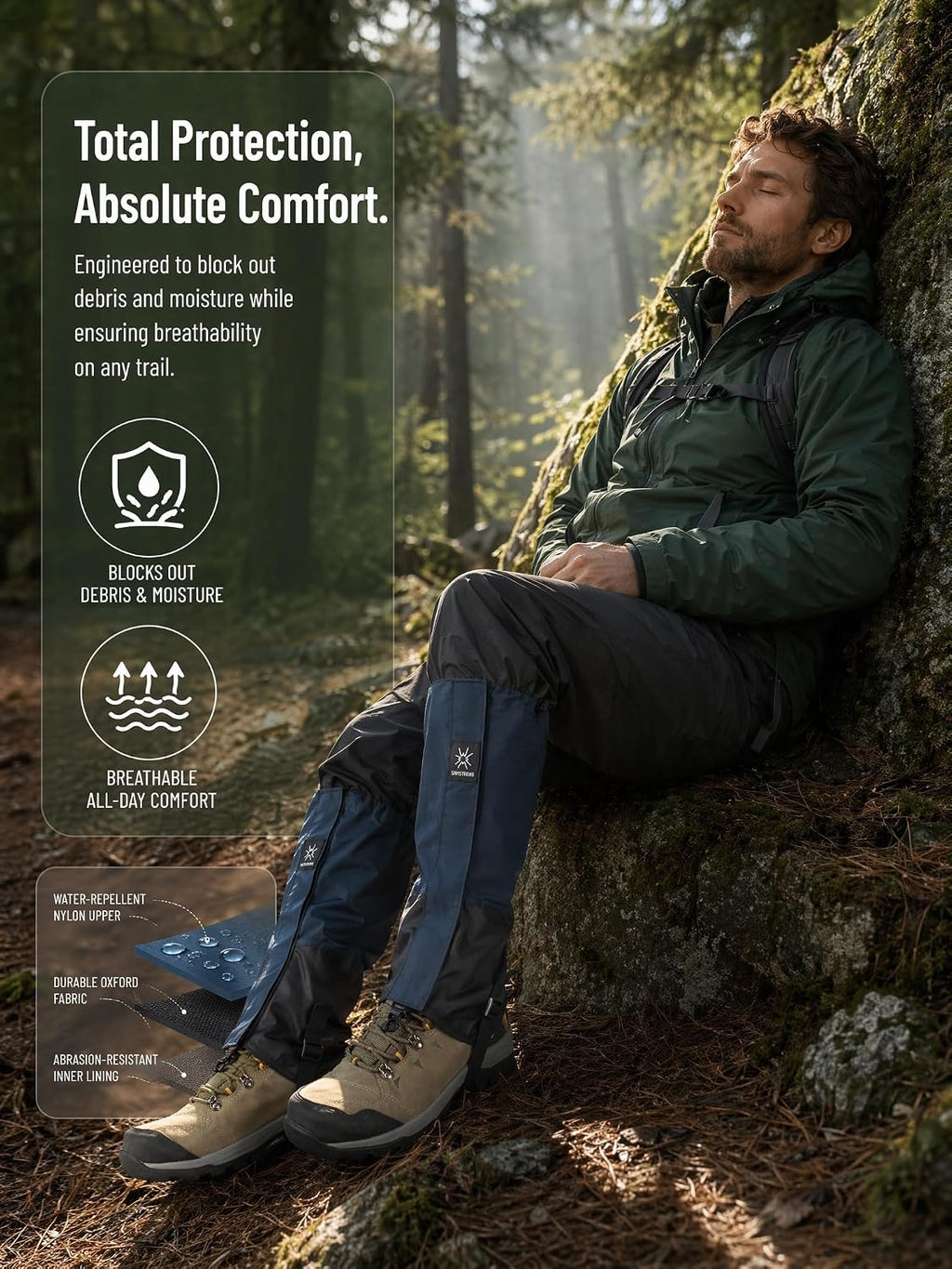 Gaiters for Hiking Waterproof, Leg Gaiters, Lightweight Shoe Gaiters for Men Women, Dirt-Proof Ripstop Hiking Gaiters, Breathable Boot Gators for Hunting