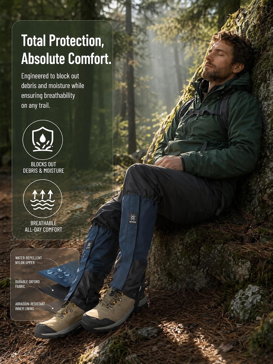 Gaiters for Hiking Waterproof, Leg Gaiters, Lightweight Shoe Gaiters for Men Women, Dirt-Proof Ripstop Hiking Gaiters, Breathable Boot Gators for Hunting