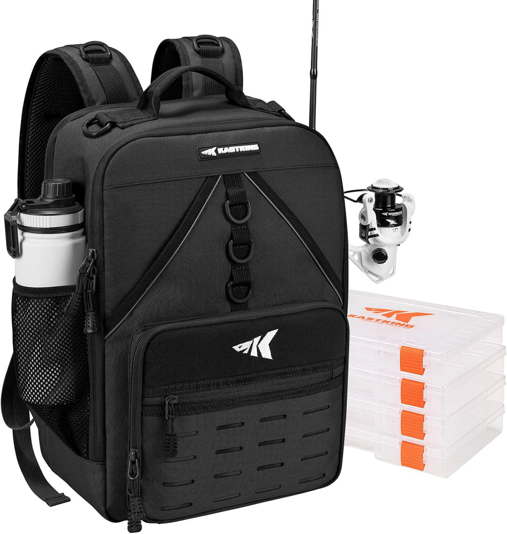 KastKing KarryAll Fishing Backpack with Rod Holder 4 Tackle Boxes, 40/26L