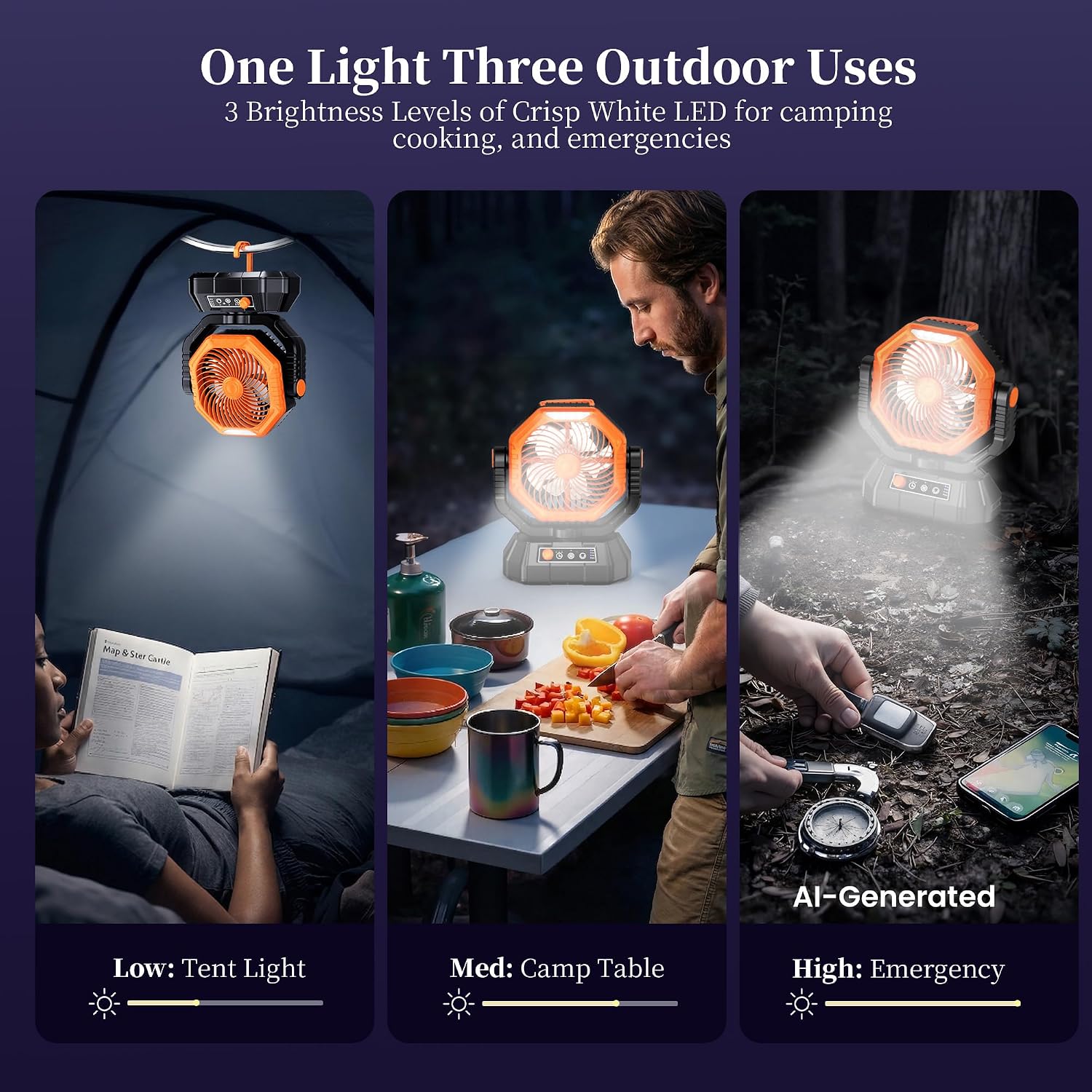AJVV Camping Fan with Light, Remote and Oscillation, Battery Powered Hanging Tent Fan, Rechargeable Portable for Camp, Outdoor, Emergencies, Fishing, RV Travel, Jobsite