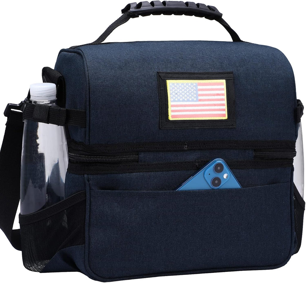 MIER Lunch Box for Men Dual Compartment Adult Lunch Bag for Work, Dark Blue