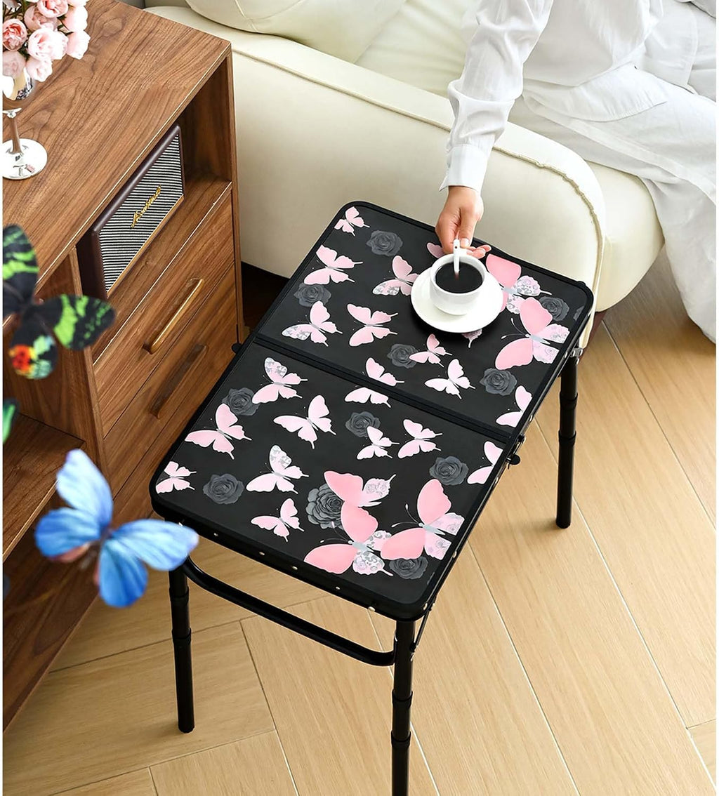 YihuiKo Small Camping Table, Vintage French Butterfly Pattern Folding Table