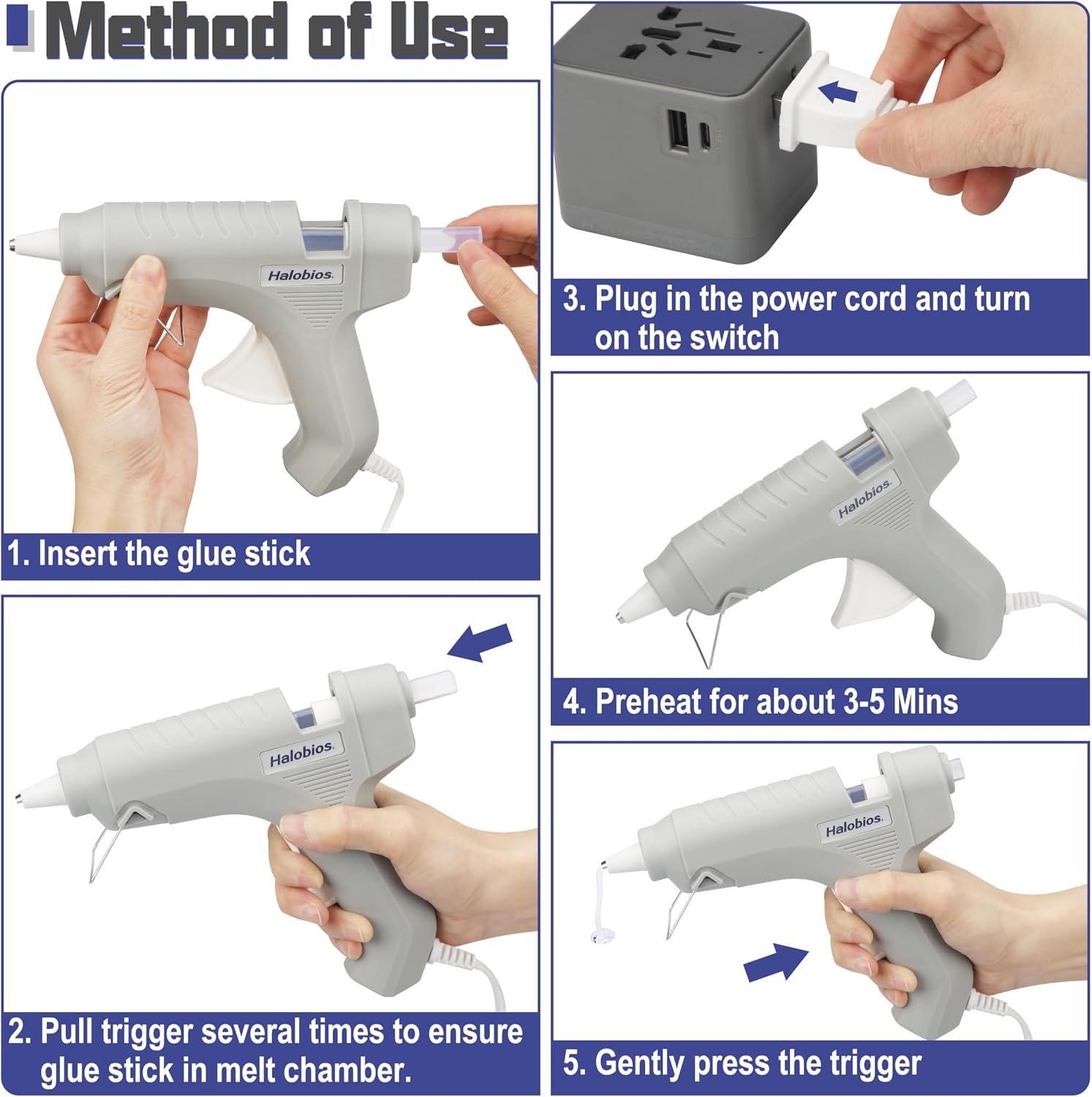 Halobios Hot Glue Gun, Fast Preheating Hot Melt Glue Gun with 20 Glue Sticks, Hot Glue Gun Full Size for Making Decoration School DIY Crafts Projects Home Repairs(40W Gray)