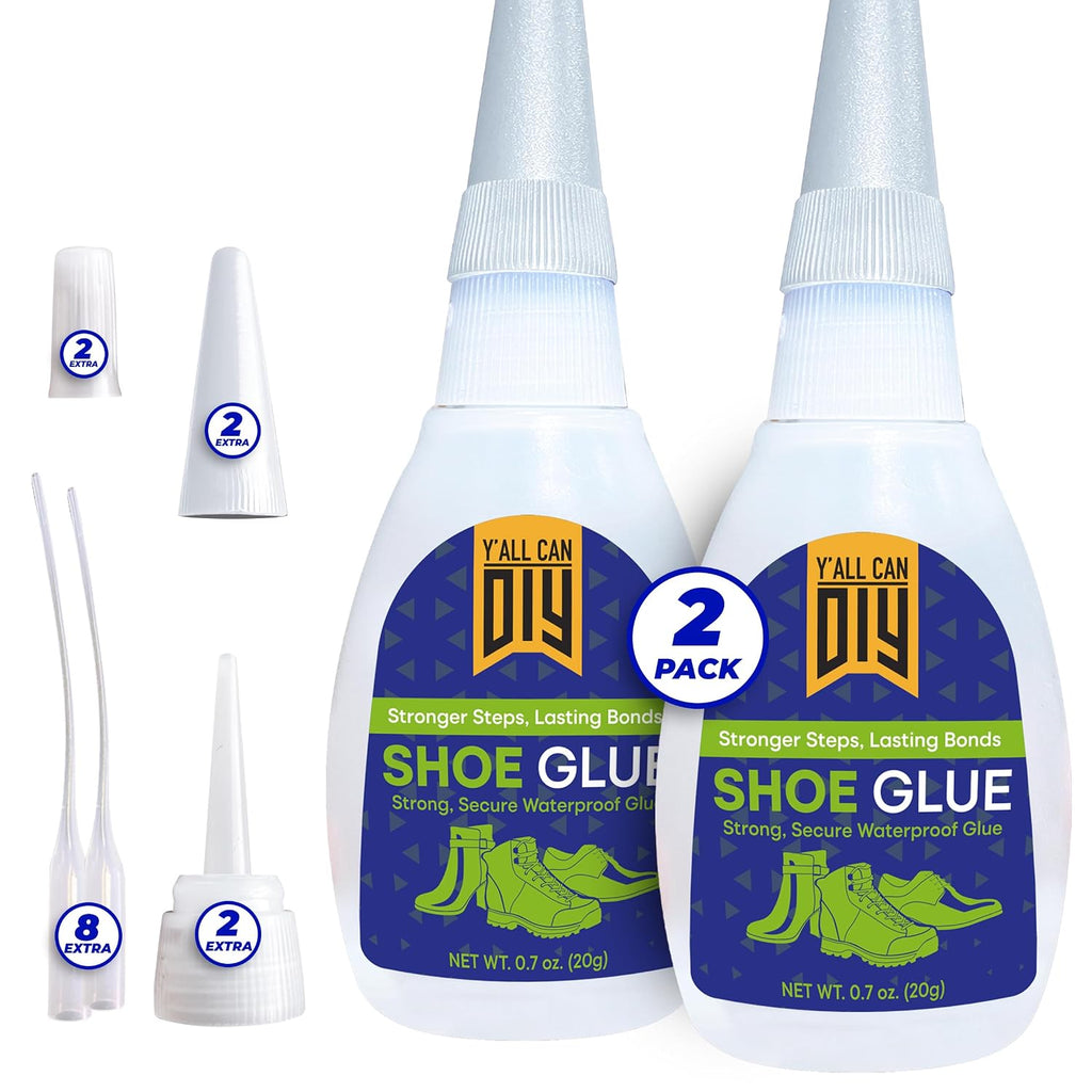 Y’allCanDiy Super Glue for Shoe. 2 Pk x .7 Oz. (20g) Heavy Duty Shoe Adhesive for Shoe Sole Repair and Applicable as Waterproof Boot Shoe Repair Glue. Cyanoacrylate Based CA Glue for Rubber Soles