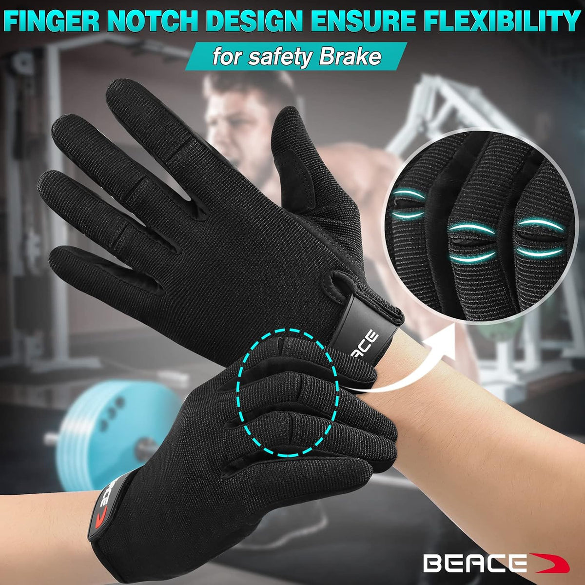 BEACE Full Finger Weight Lifting Gym Gloves with Anti-Slip Leather Palm for Workout Exercise Training Fitness and Bodybuilding for Men & Women