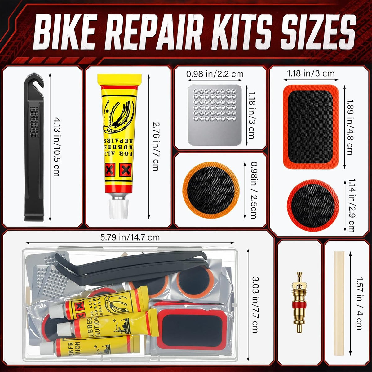 BBTO 57 Pcs Bike Tire Repair Kit Includes 20 x 4.0 Inches Heavy Duty Fat E-Bike Tubes Inner Tube with Valve Fat Tires Tubes, Patches, Tire Levers and Repair Glue, Valve Cores, Valves Stems and Rasp