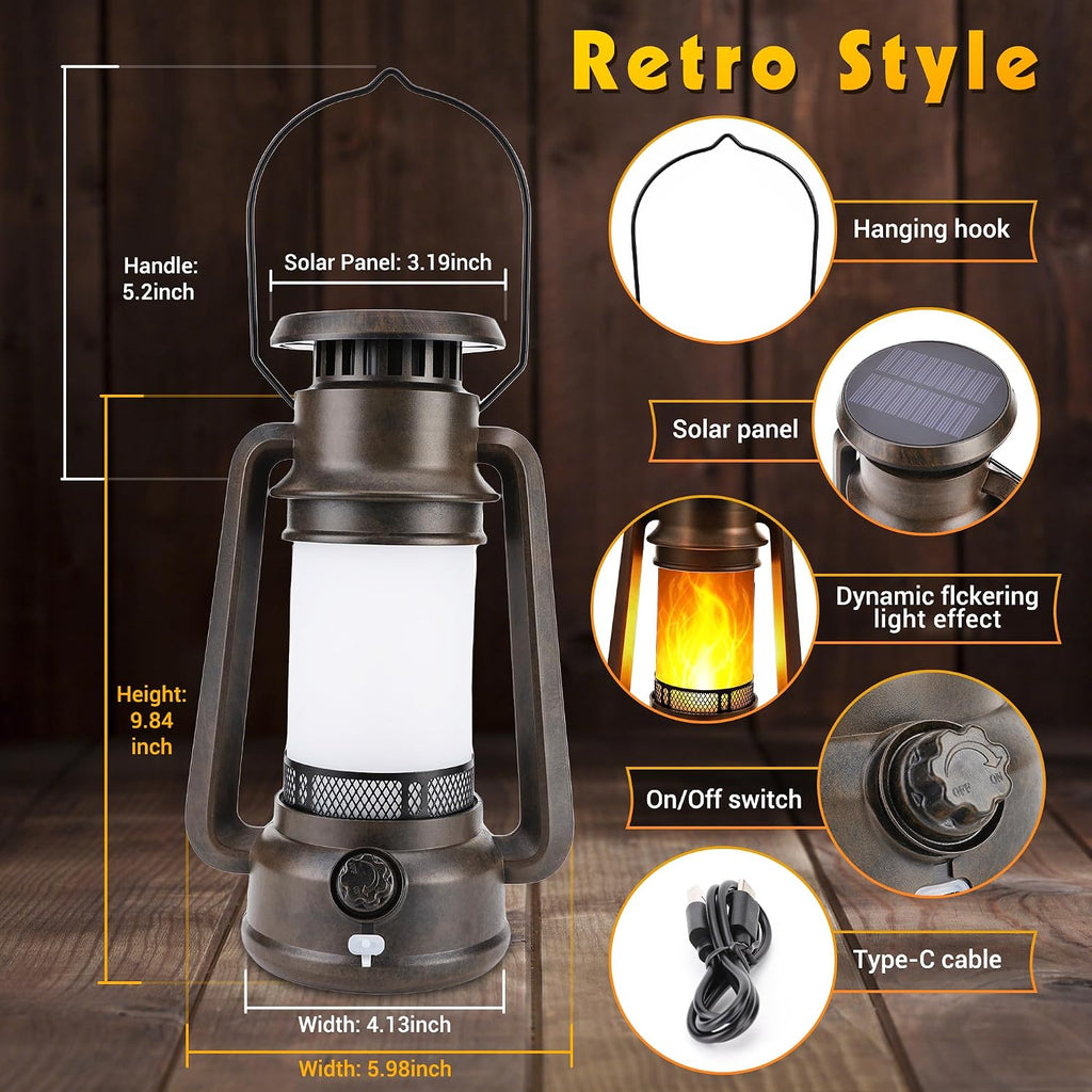 Toodour Solar Lantern Outdoor Lights, 2 Pack Vintage Solar Camping Lantern