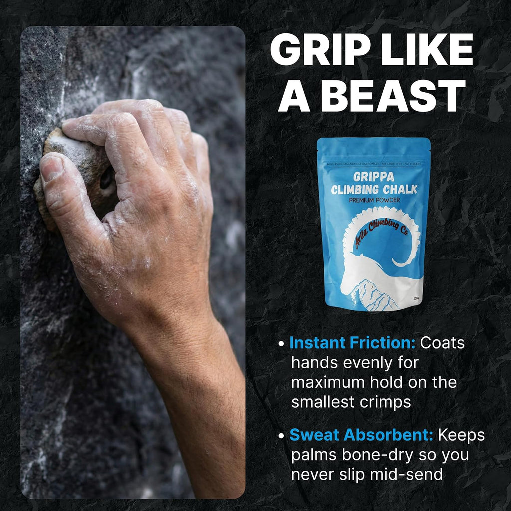 Climbing Chalk 200g, Pro Friction Gymnastics Chalk 100% Magnesium | Non-Toxic Grip for Lifting, Rock Climbing, Gym & Weights! Long Lasting & Skin Friendly