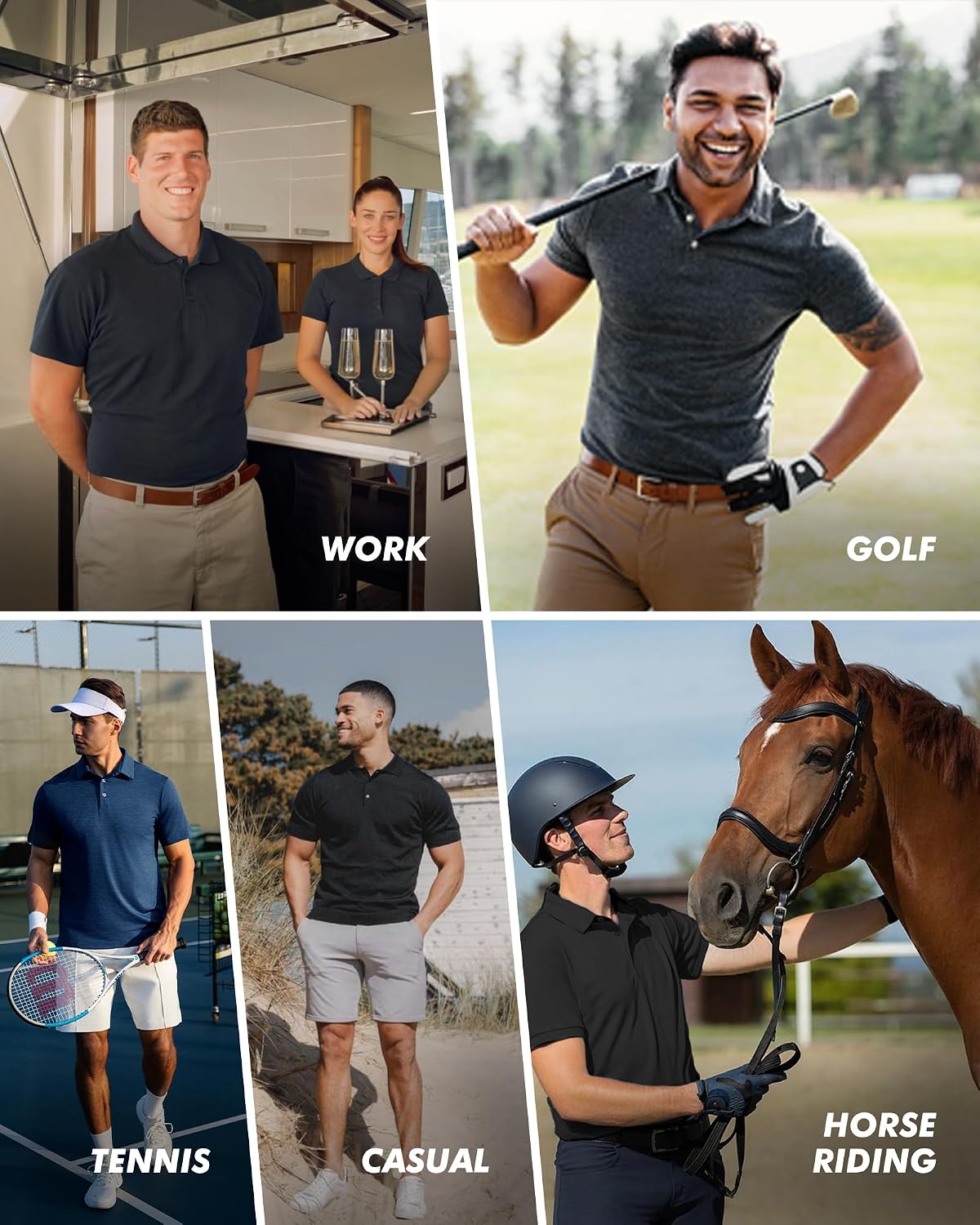 BOOJO 7 Pack Polo Shirts for Men - Quick Dry Moisture Wicking Performance Short Sleeve Mens Golf Shirts for Casual Work