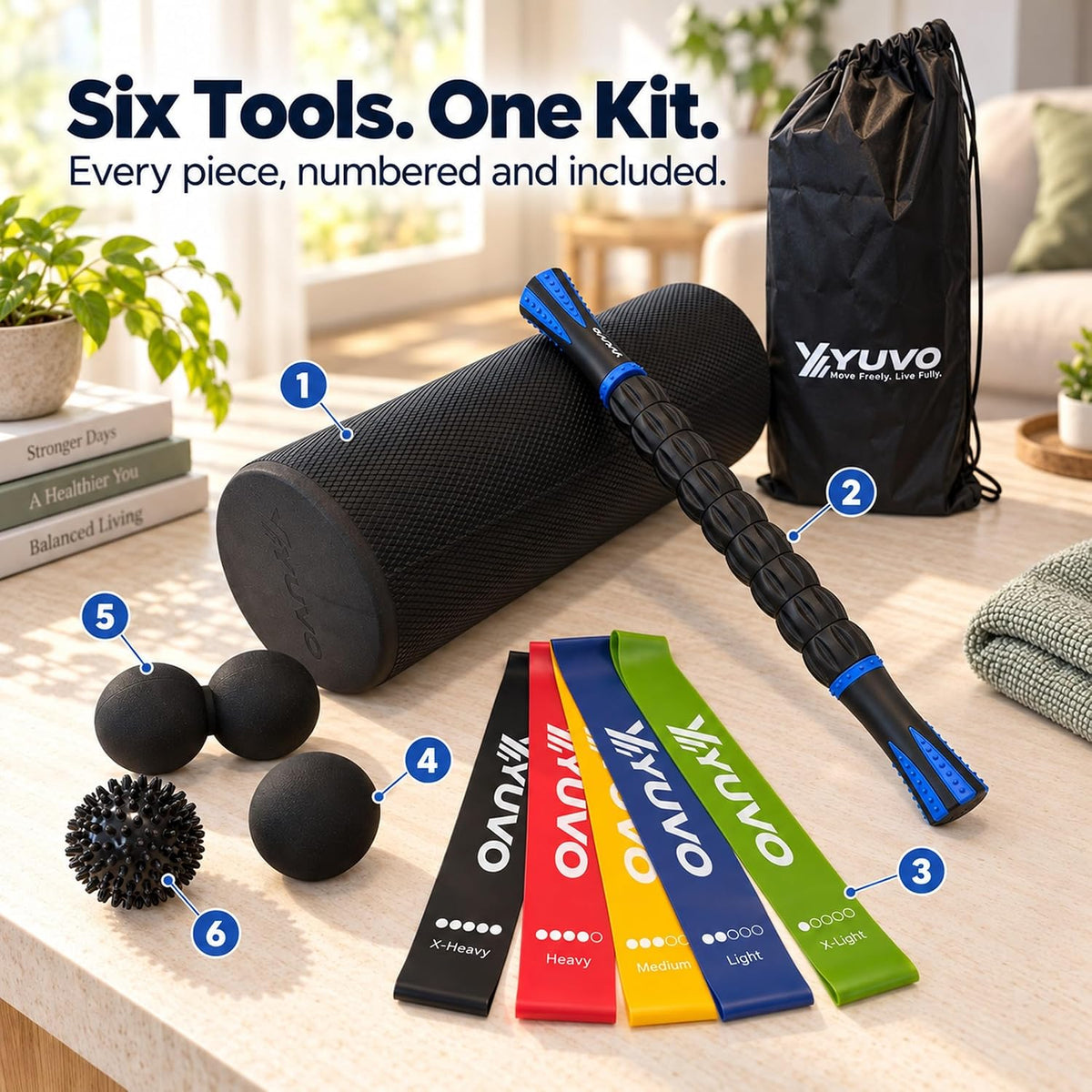 6-in-1 Foam Roller Set - 18" High Density Trigger Point Back Roller