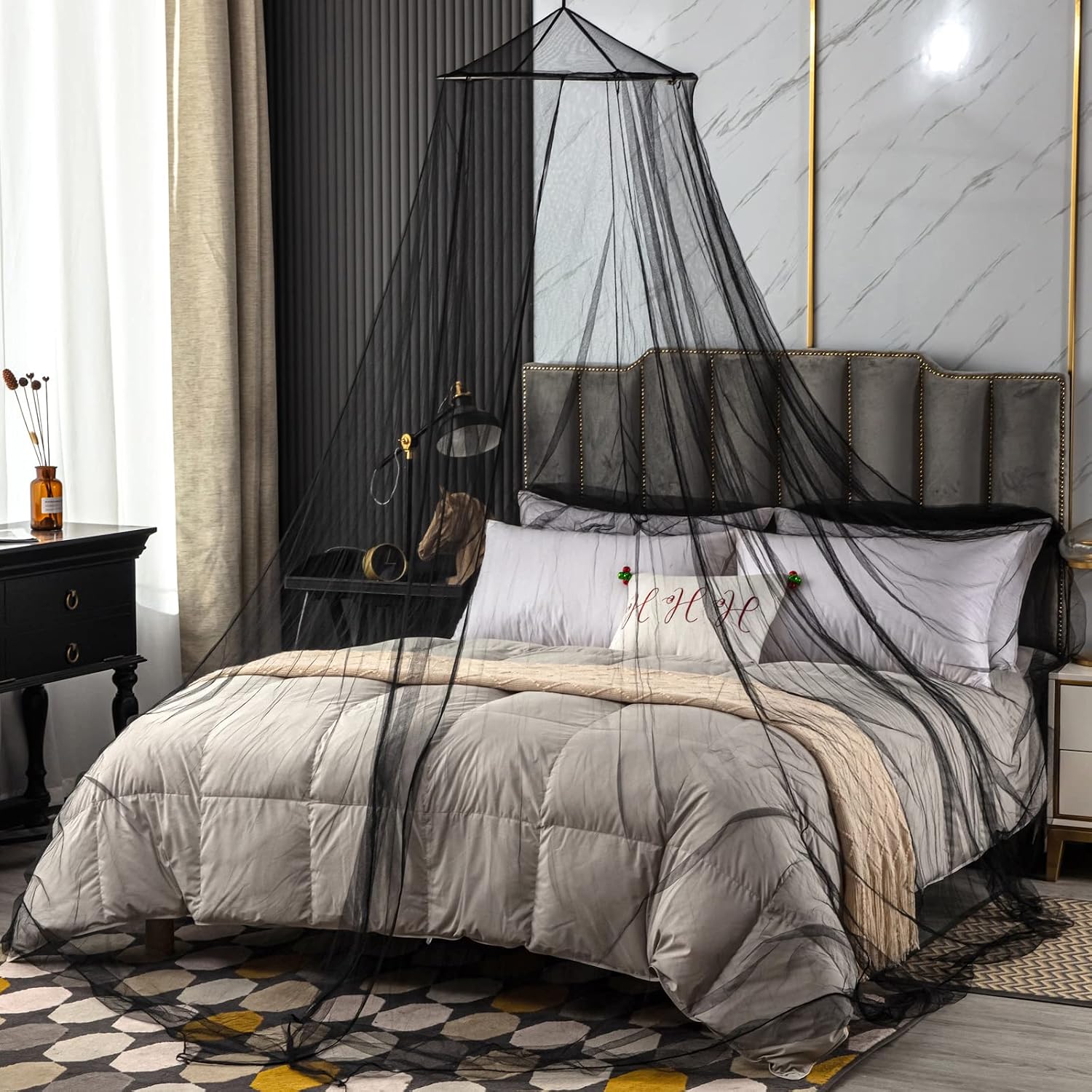 Mosquito Net Bed Canopy for Girls Black Bed Curtains Tent Twin Queen Size
