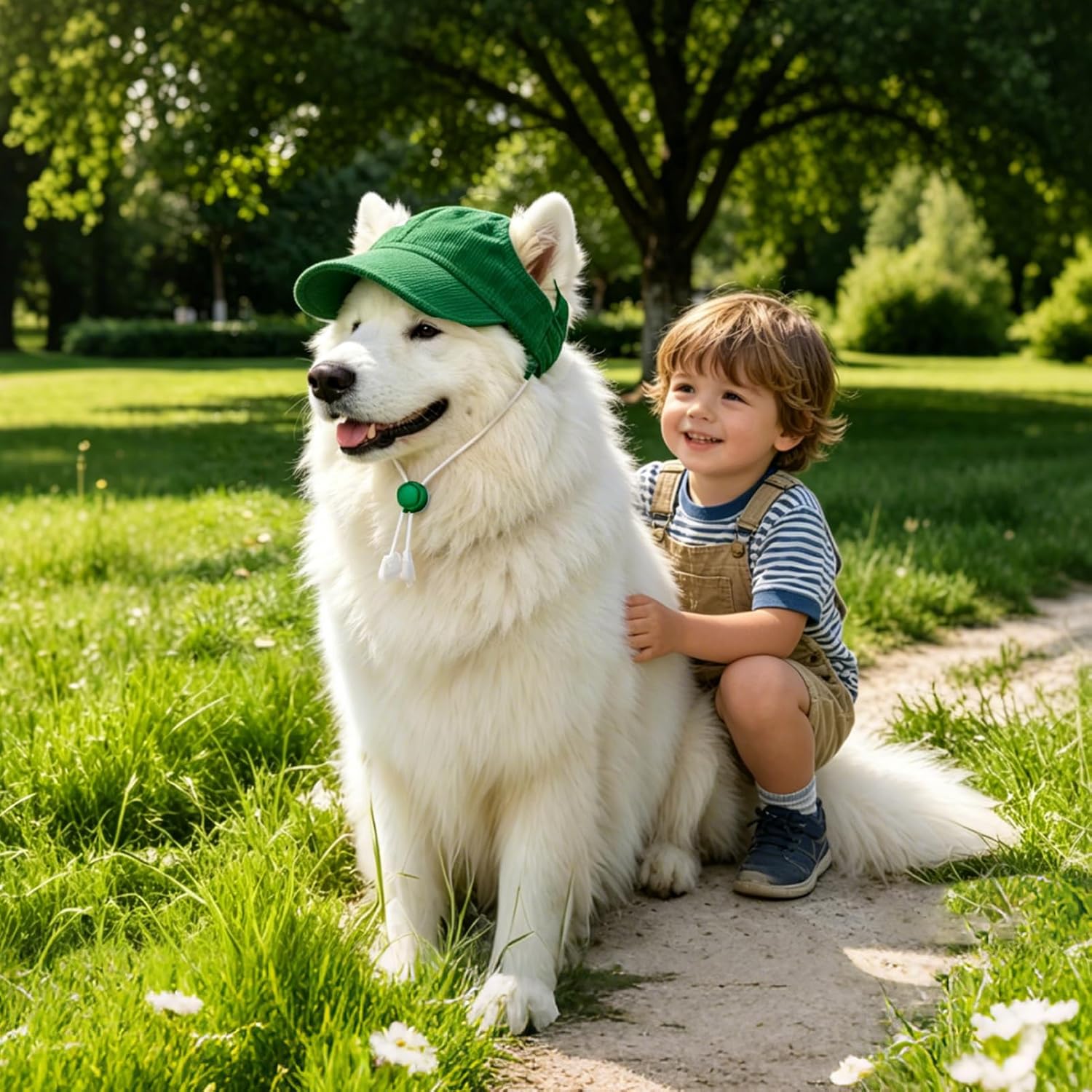 Pet Dog Baseball Cap, Cat Hat, Cat Dog Sun Cap with Ear Holes, Adjustable Puppy Outdoor Sun Hat (Pure Green, Medium)