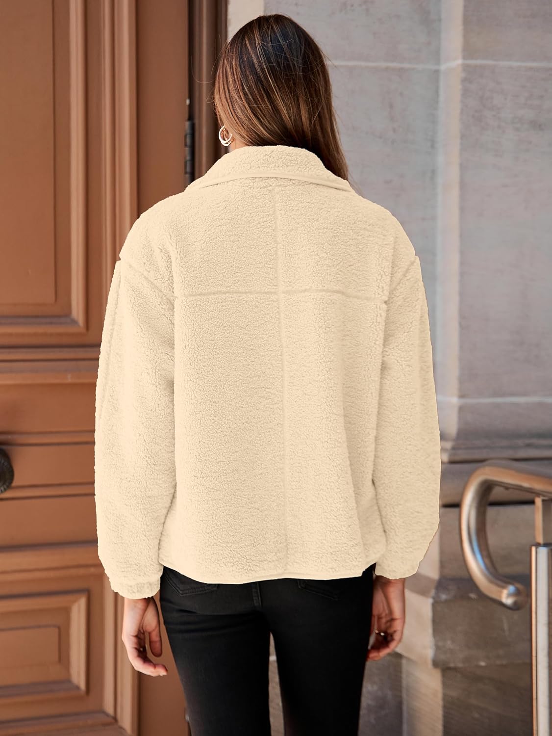 Glamaker Womens Sherpa Fleece Fuzzy Jackets Casual Warm Winter Button Down Long Sleeve Fluffy Coats 2025 Fall With Pockets