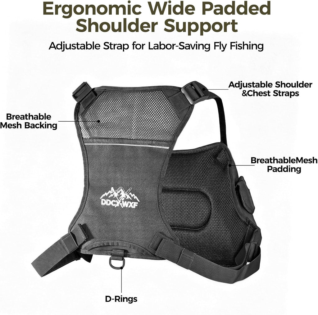 Fishing Chest Pack with 3 Bait Boxes, Fly Fishing Tackle Bag & Work Station