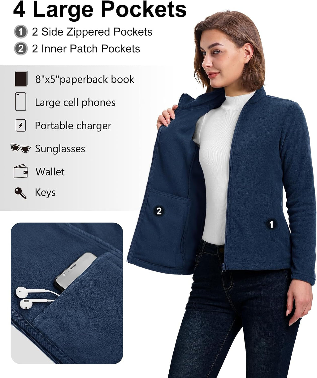 33,000ft Women's Polar Fleece Jacket Zip Up Lightweight Hiking Sweatshirt