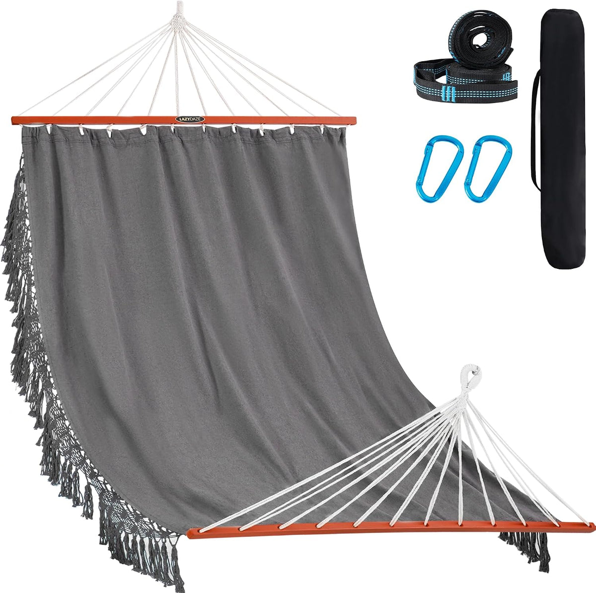 Lazy Daze Cotton Camping Hammock, Double Hammock with 55" Spreader Bar