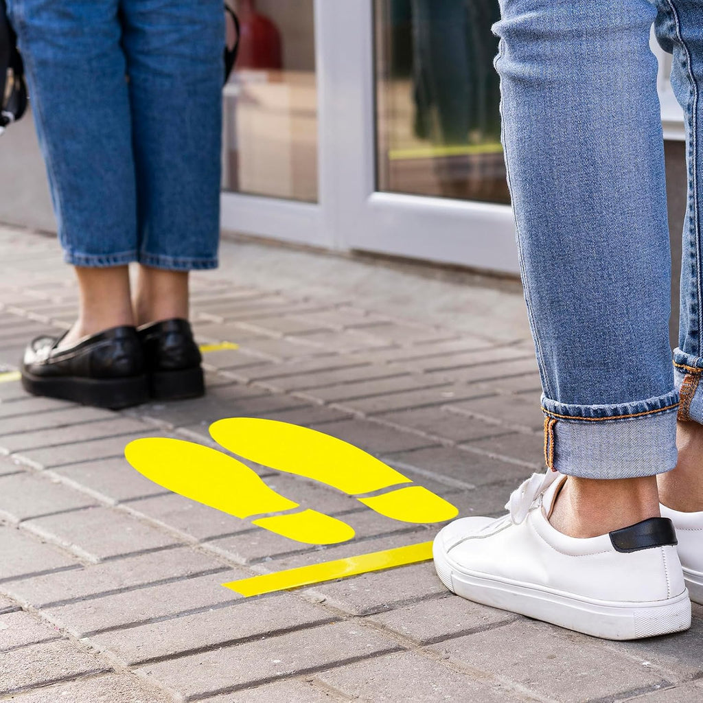 20 Pairs Yellow Footprint Stickers 3×7 in Classroom Floor Line Up