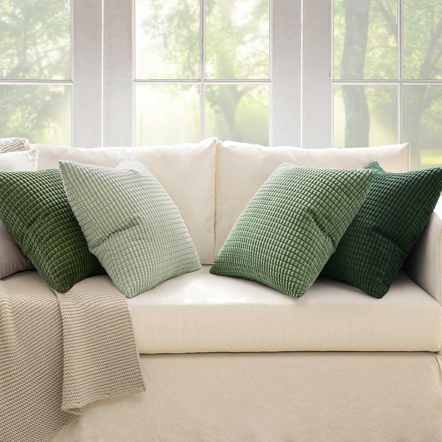 MIULEE Boho Decorative Pillow Covers 18x18 Inch Set of 4 Forest Green