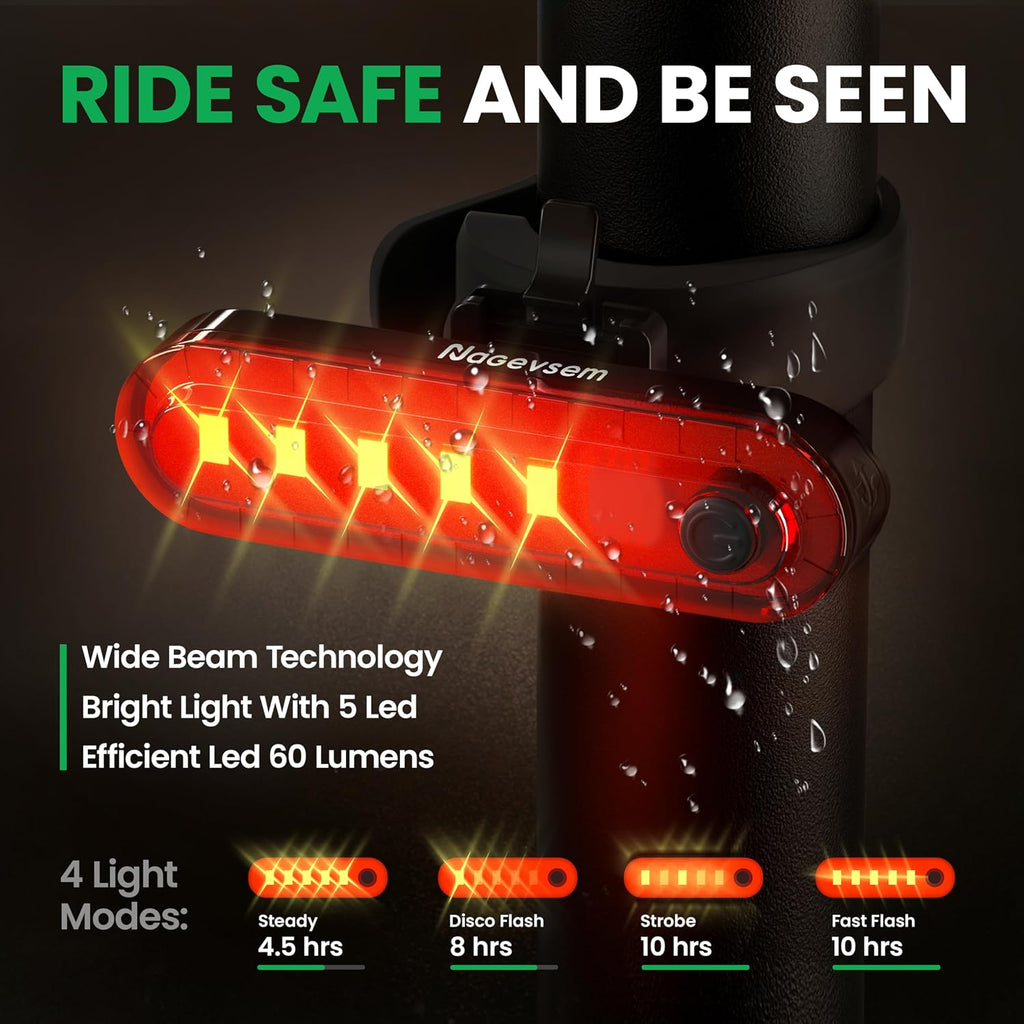 Bike Lights Front and Back for Night Riding, Rechargeable Bicycle Light Set