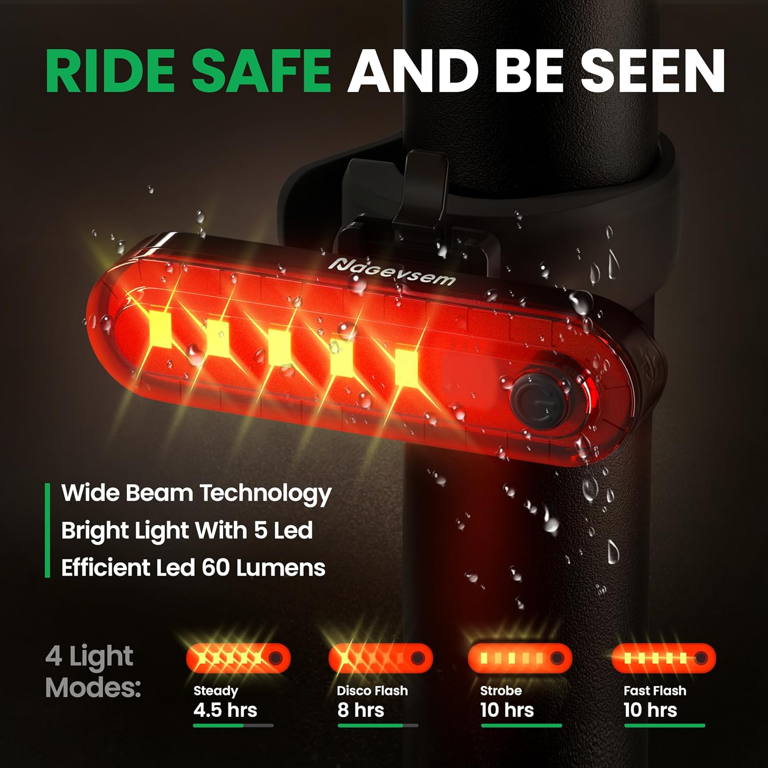 Bike Lights Front and Back for Night Riding, Rechargeable Bicycle Light Set