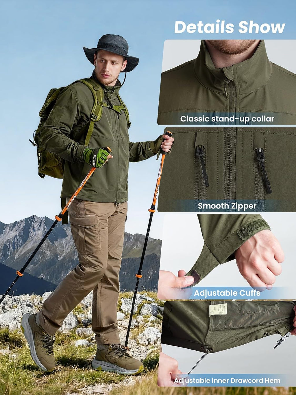 Men's Lightweight Tactical Jacket 4-Way Stretch,Waterproof
