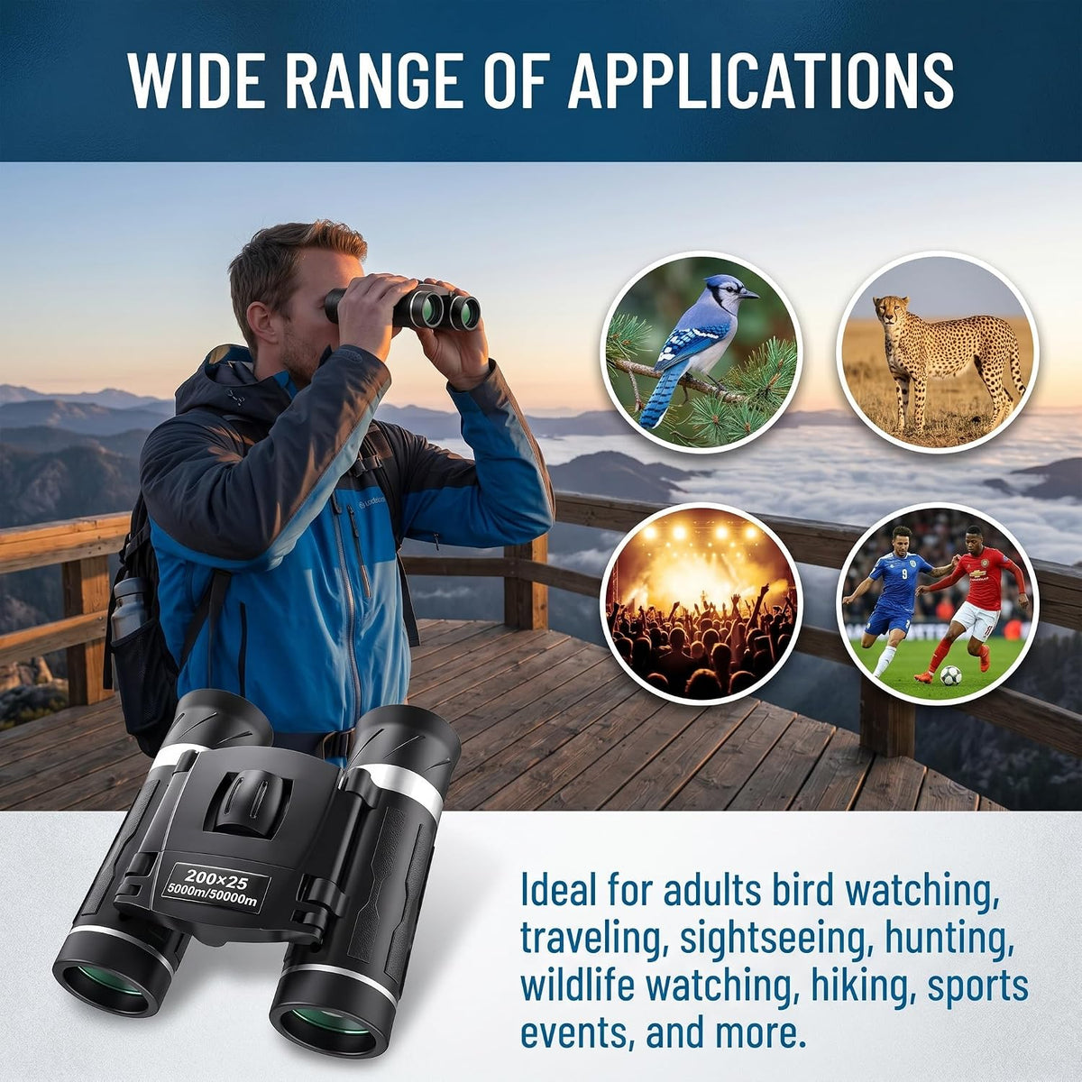 200x25 Compact Binoculars for All Ages – High-Powered Mini HD Optics