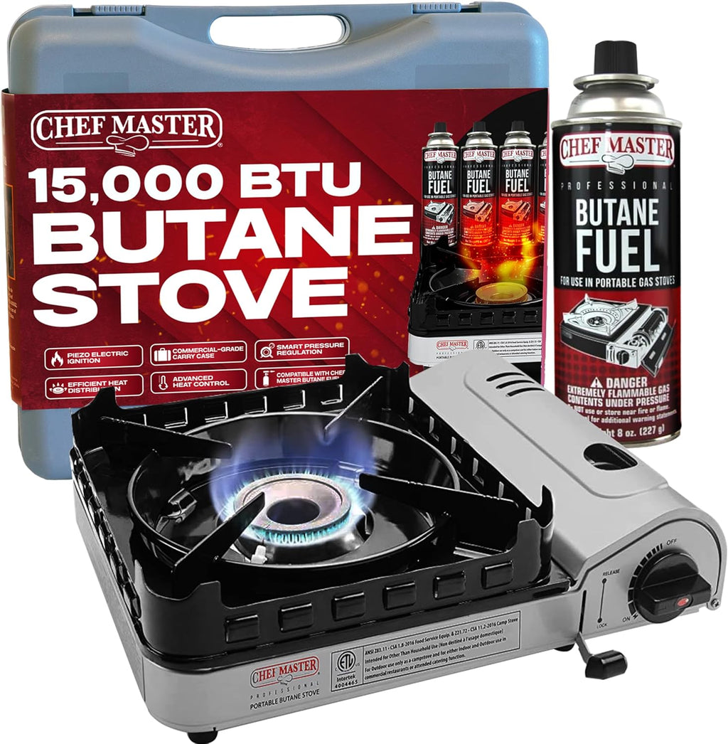Chef Master Portable Butane Camping Stove, Backpacking Burner, 15,000 BTU