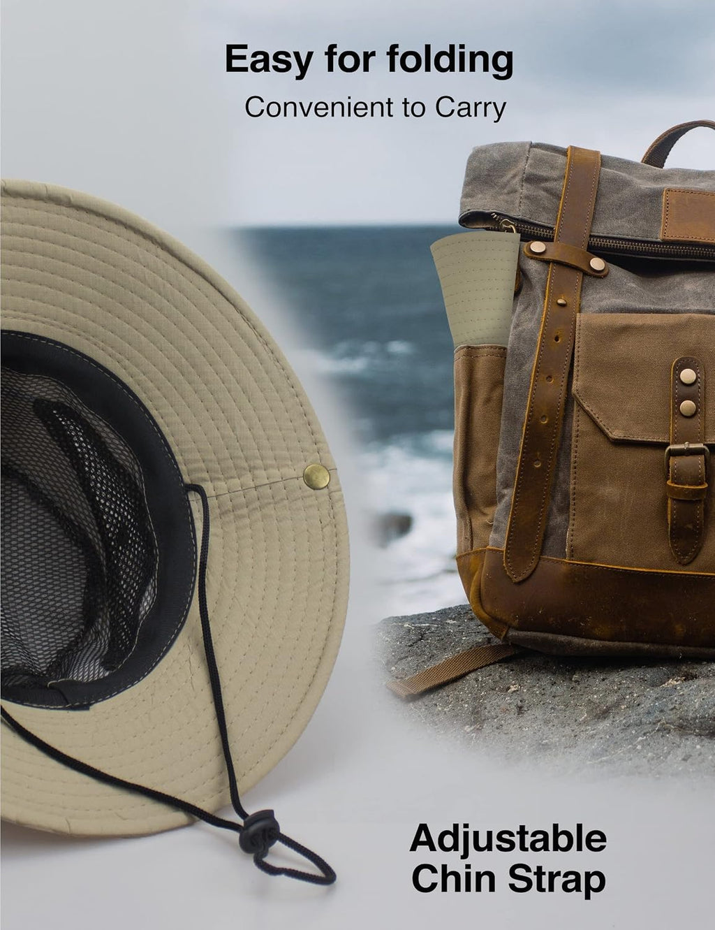 Sun Hats for Men Women UPF 50+ Wide Brim Bucket Hat Waterproof Packable Cowboy Hat for Fishing Beach Safari Gardening Golf