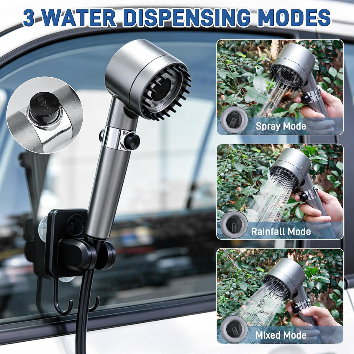 Portable Camping Shower with Heater, 6000mAh Rechargeable Portable Shower Pump, 1500W Hot Water Camping Shower with 20L Bucket, LED Temperature Display for Camping, Hiking, RV, Pet Bath