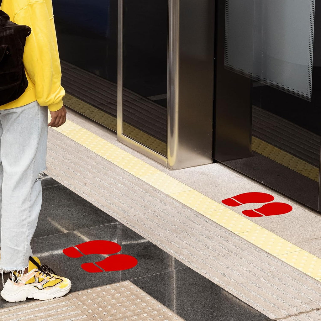 20 Pairs Red Footprint Stickers 3×7 in Classroom Floor Line Up Spot