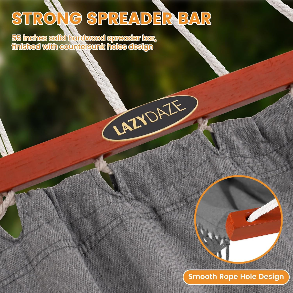 Lazy Daze Cotton Camping Hammock, Double Hammock with 55" Spreader Bar
