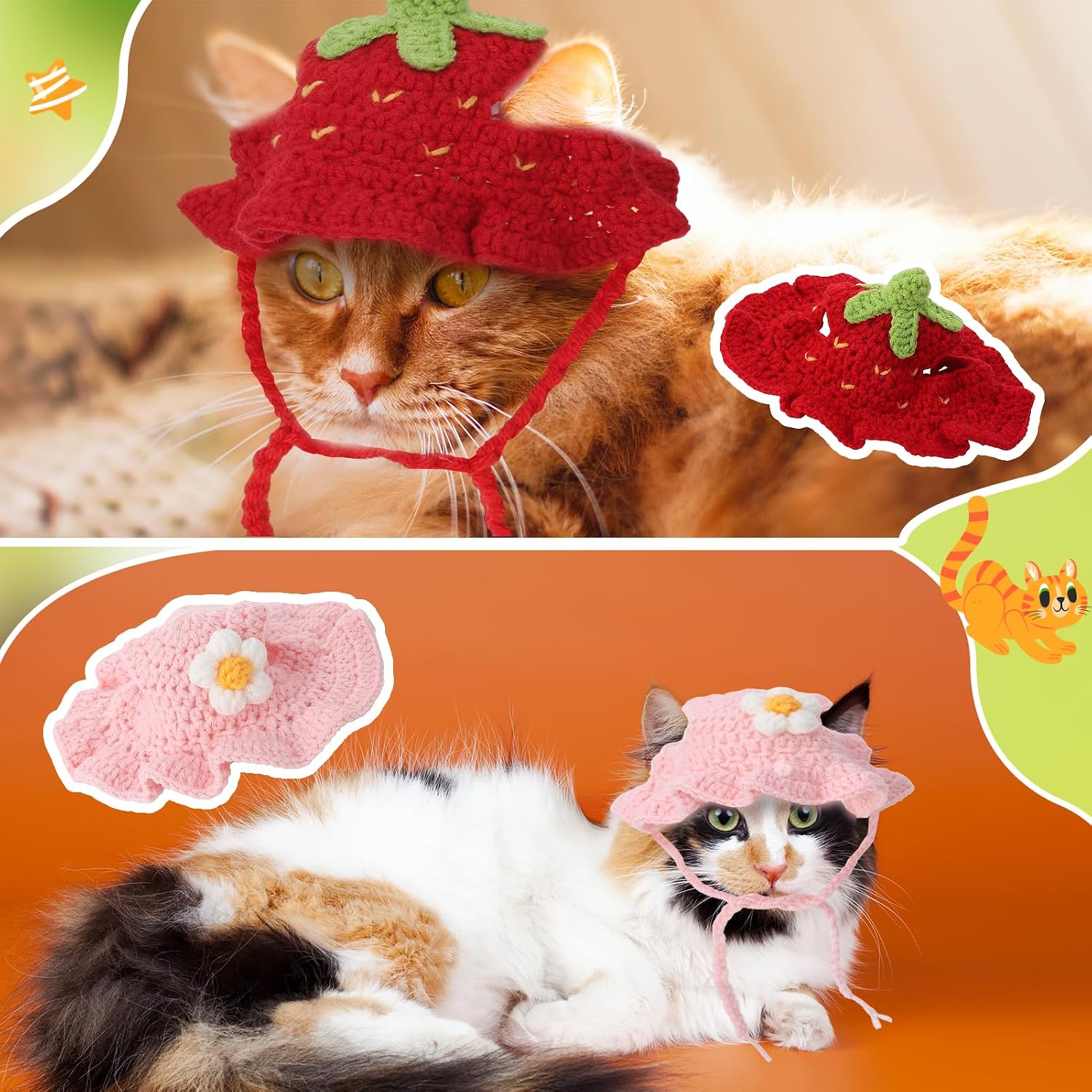 5 Pack Cute Knitted Cat Hats Dog Hats