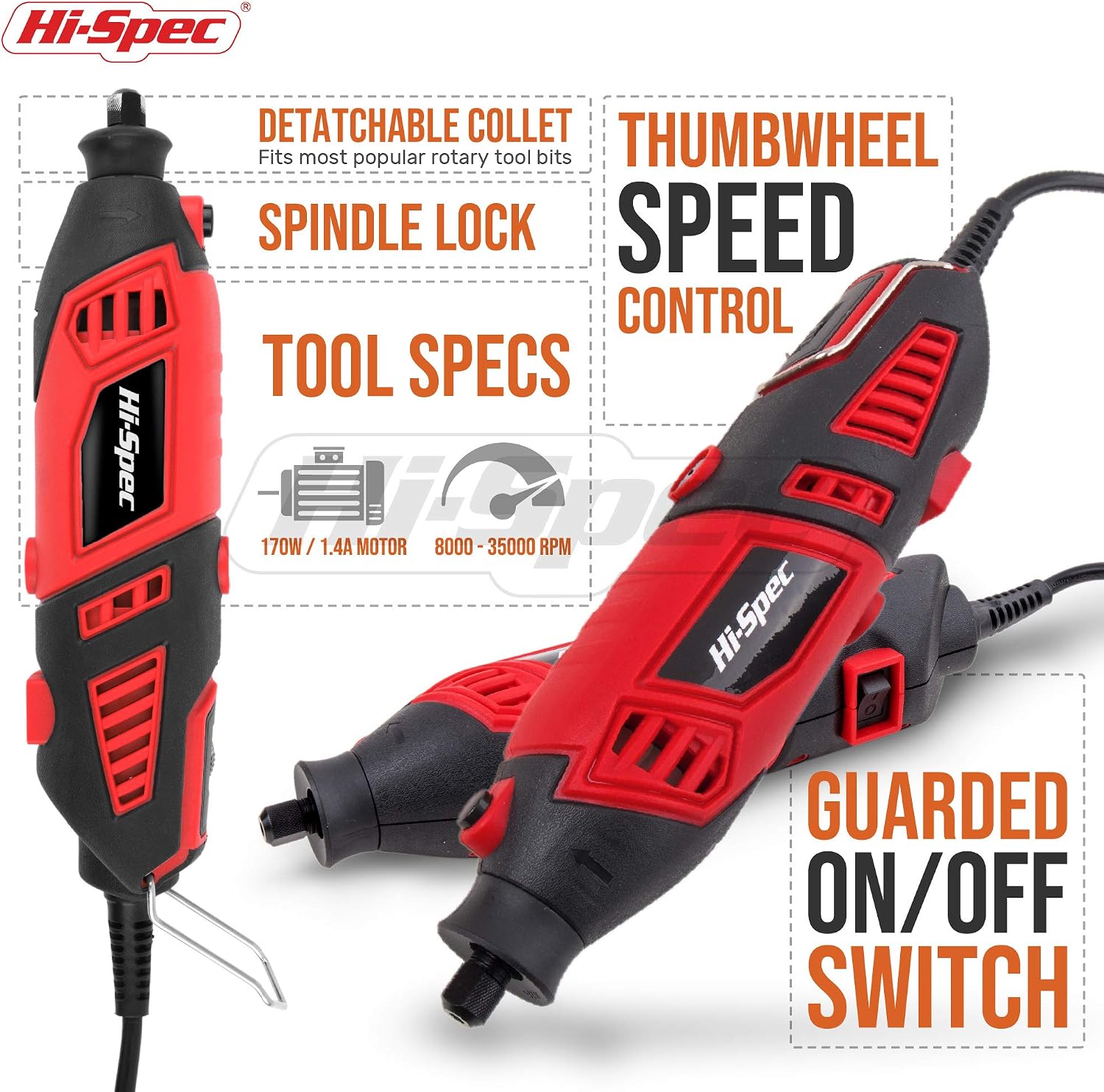Hi-Spec Corded Rotary Tool Kit for Cutting, Grinding and Sanding with Bits
